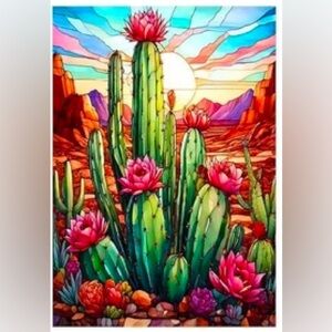 DIY Diamond painting kit cactus desert sun green pink and brown Size 30x40cm